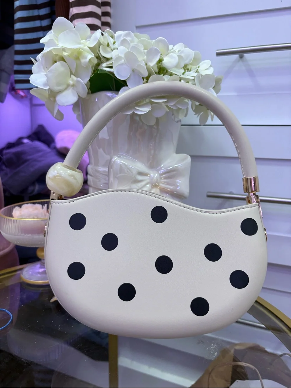 White Polka Dot Top-Handle Women’s Bag